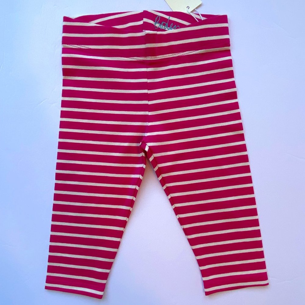 NWT Mini Boden Pink Stripe Cropped Leggings 3/4Y